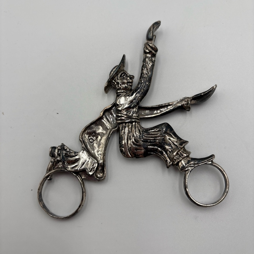 Pair Of German 800 Silver Sugar Tongs Man Riding A Bike Clapping Hands - Picture 2 of 5